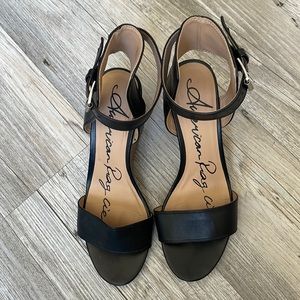 American Rag Aislinn Wedge Open Toe Casual Ankle Strap Sandals Black